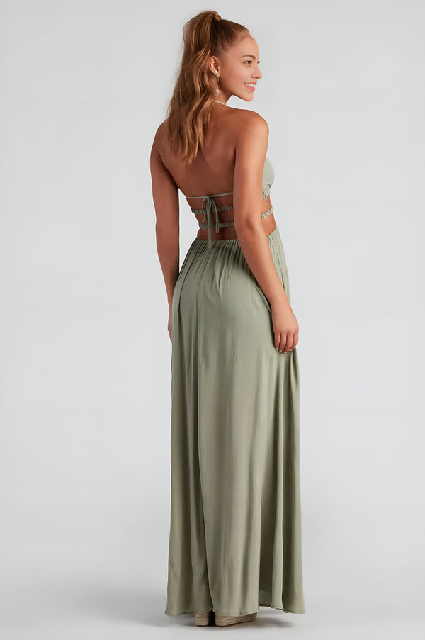 Ready Set Vacay Gauze Maxi Dress Olive Green
