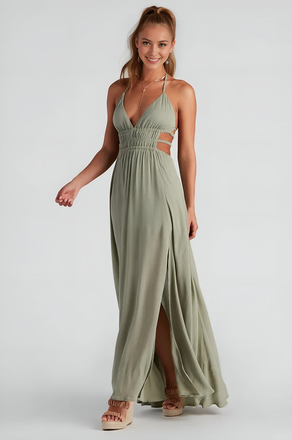 Ready Set Vacay Gauze Maxi Dress Olive Green