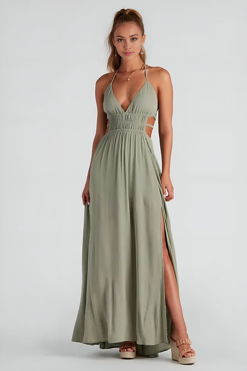 Ready Set Vacay Gauze Maxi Dress Olive Green