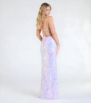 Formal Sequin Lace-Up Mermaid Maxi Dress Lavender
