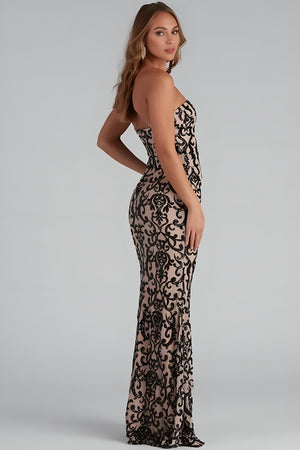 Jasmine One-Shoulder Sequin Mermaid Maxi Dress Black