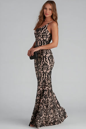 Jasmine One-Shoulder Sequin Mermaid Maxi Dress Black