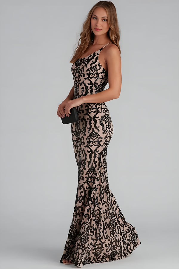 Jasmine One-Shoulder Sequin Mermaid Maxi Dress Black