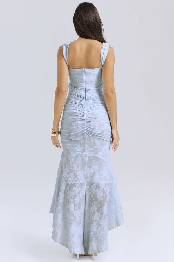 Lace-up lace maxi dress Blue