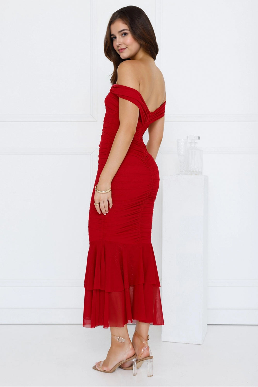 Tanisha Off Shoulder Mesh Midi Dress