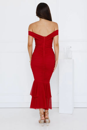 Tanisha Off Shoulder Mesh Midi Dress