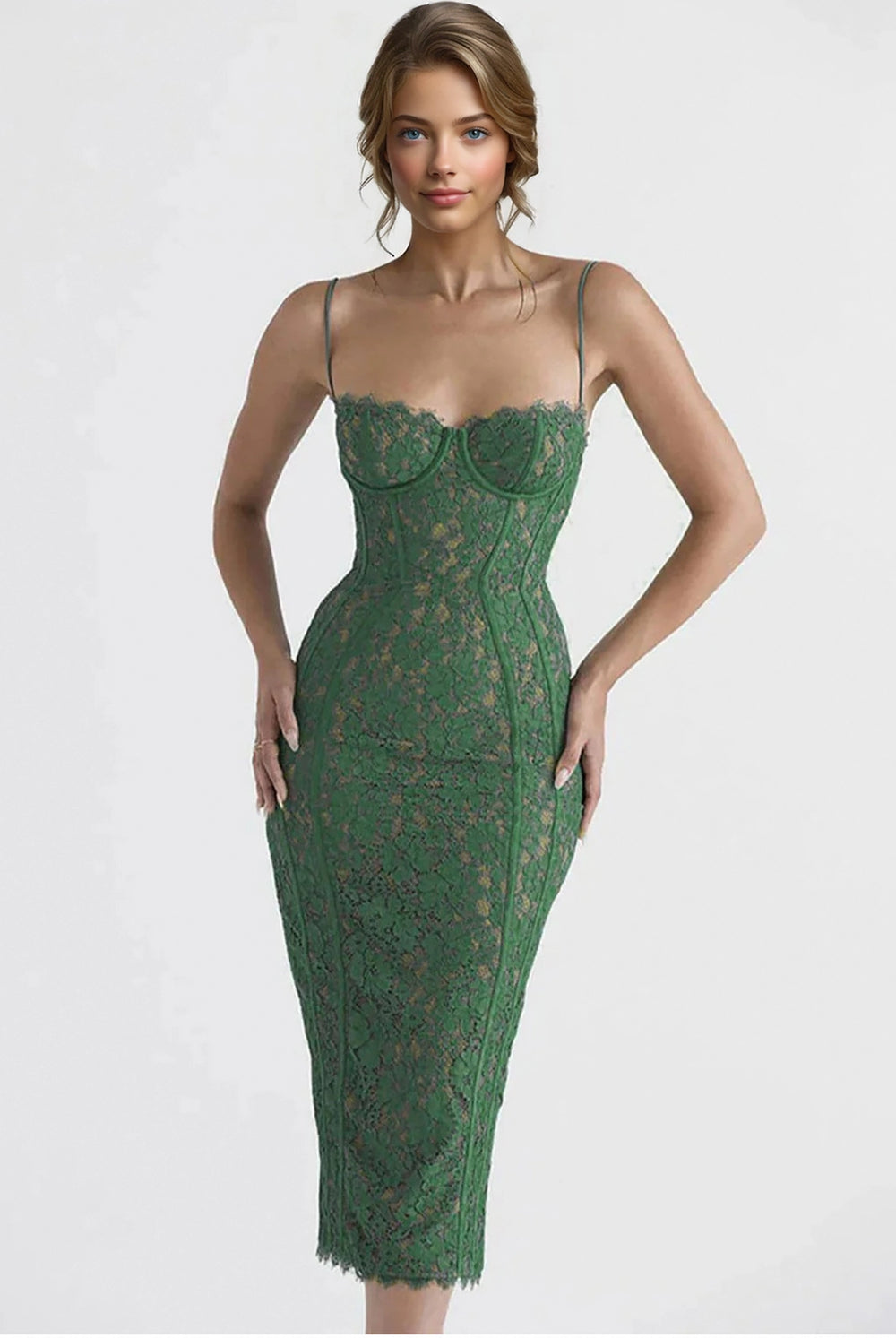 Vintage Eyelash Sweetheart Bodycon Lace Cocktail Midi Dress